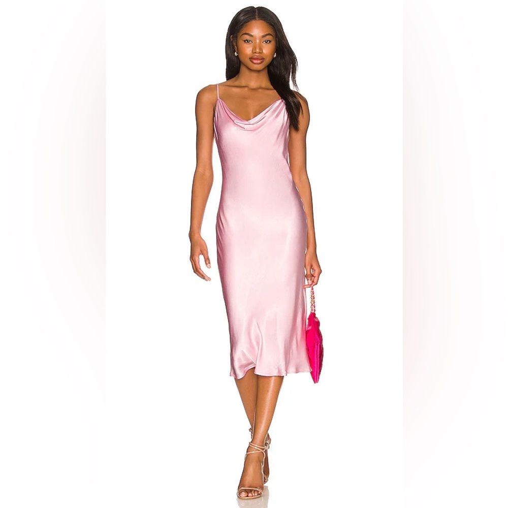 Bardot Cowl Neck Satin Midi Slip Dress Soft Pink Sleeveless Size Medium 6
